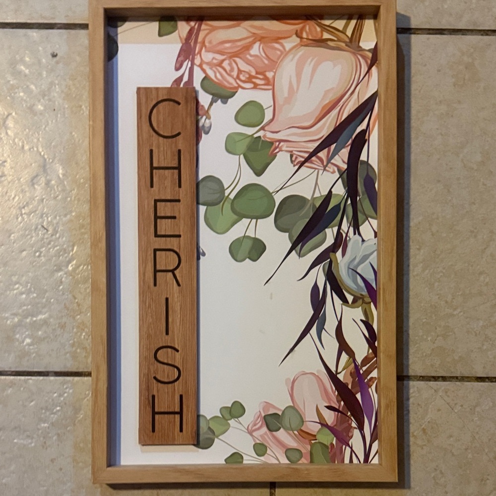 Floral Wall Art with 'Cherish' Sign